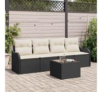 Ensemble de 5 pièces de canapés de jardin avec coussins beige poly rotin, Canapé de jardin 2 places avec rangement et coussins beige poly rotin