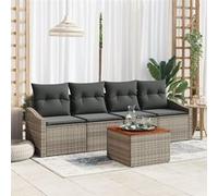 Ensemble de canapé de jardin 5 pièces avec coussins en rotin poly gris acacia G