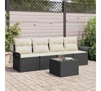 Ensemble de canapé de jardin 5 pièces avec des oreillers, rotin noir de poly-rotin, meubles modulaires de terrasse avec la table en verre