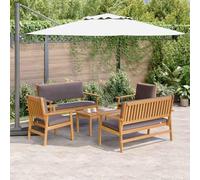 Ensemble de Canapé de Jardin 5 Pièces en Bois d'Acacia Massif Marron, Salon d'Extérieur Moderne pour Terrasse Balcon, Résistant aux Intempéries avec Coussins Confortables, Design Épuré Contemporain