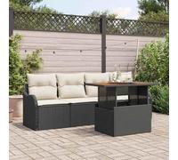 Ensemble de Canapé de Jardin 5 Pièces Modulable en Polyrotin Noir et Crème avec Table Réglable, Salon d'Extérieur Confortable pour Terrasse et Jardin, Mobilier Résistant aux UV avec Coussins