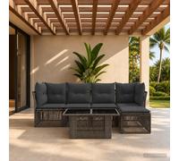 vidaXL Ensemble de canapé de Jardin 6 pc Noir polyrotin
