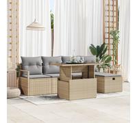 Ensemble De Canapé De Jardin 6 Pièces Avec Coussins Beige Rattan Poly, Canapé De Jardin 2 Places Avec Coussins Beige Rattan Poly