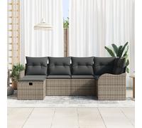 Ensemble De Canapé De Jardin 6 Pièces Avec Coussins En Rattan Poly Gris, Canapé De Jardin 2 Places Avec Coussins En Rattan Poly Gris