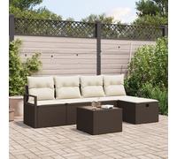 Ensemble De Canapé De Jardin 6 Pièces Avec Coussins Marron Poly Rotin Vidaxl, Canapé De Jardin 2 Places Avec Rangement & Coussins Marron Poly Rotin Vidaxl