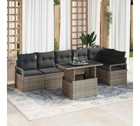 Ensemble de canapé de Jardin 7 pcs Gris Poly rotin modulaire avec Table Ajustable et Coussins Confortables pour mobilier Patio extérieur Moderne