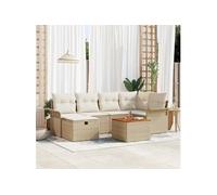vidaXL Ensemble de canapé de jardin 7 pcs – poly rotin – coussins à mémoire Beige
