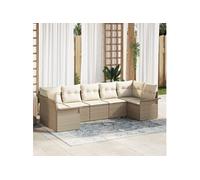 Vidaxl Ensemble De Canapé De Jardin 7 Pièces Avec Coussins En Poly Rattan Beige Beige