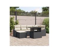 Ensemble de canapé de jardin 7 pièces avec coussins en poly rattan noir Noir G