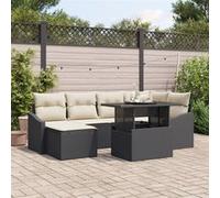 Ensemble de canapé de jardin 7 pièces avec coussins en poly rattan noir