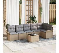 Ensemble De Canapé De Jardin 7 Pièces Avec Coussins En Poly Rotin Noir, Canapé De Jardin 2 Places Avec Rangement Et Coussins En Poly Rotin Beige