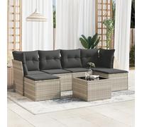 Ensemble de canapé de jardin 7 pièces avec coussins, gris clair, polyrotin - Modulable - Pour terrasse, balcon, cour - Design moderne - Assises confortables