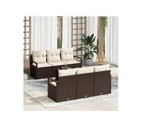 Ensemble de canapé de jardin 7 pièces avec coussins marron, Canapé 2 places avec coussins marron Marron G