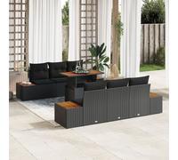 Ensemble De Canapé De Jardin 7 Pièces Avec Coussins Noir Poly Rotin Vidaxl, Canapé De Jardin 2 Places Avec Rangement Et Coussins Noir Poly Rotin Vidaxl