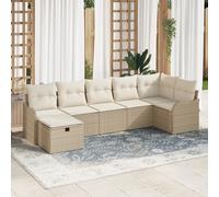 Ensemble De Canapé De Jardin 7 Pièces Vidaxl Avec Coussins Beige Poly Rotin, Canapé De Jardin 2 Places Vidaxl Avec Coussins Beige Poly Rotin