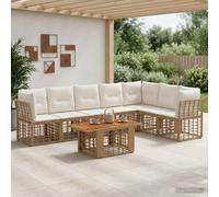 vidaXL Ensemble de canapé de Jardin 8 pc Blanc Naturel et Crème