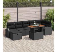 Set de canapé de jardin 8 pièces avec coussins noir en rotin synthétique, Canapé de jardin 2 places avec rangement et coussins noir en rotin synthétique