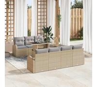 Ensemble de canapé de jardin 8 pièces avec coussin en polyrotin beige, table réglable en hauteur, ensemble de patio moderne avec trois sièges et quatre canapés