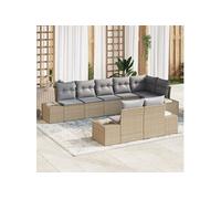 Ensemble de canapé de jardin 8 pièces avec coussins Beige Poly Rattan