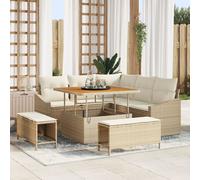 Ensemble De Canapé De Jardin 8 Pièces Avec Coussins Beige Poly Rattan Acacia, Canapé De Jardin 2 Places Avec Coussins Beige Poly Rattan, Ensemble De Repas De Jardin 3 Pièces Avec Coussins Beige Poly R