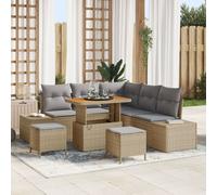 Ensemble De Canapé De Jardin 8 Pièces Avec Coussins Beige Poly Rattan Acacia, Canapé Jardin 2 Places Avec Coussins Beige Poly Rattan, Ensemble Repas Jardin 3 Pièces Avec Coussins Beige Poly Rattan Aca
