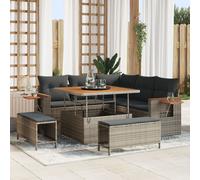 Ensemble De Canapé De Jardin 8 Pièces Avec Coussins En Gris Poly Rotin Acacia, Ensemble De Salle À Manger De Jardin 3 Pièces Avec Coussins En Gris Poly Rotin Acacia