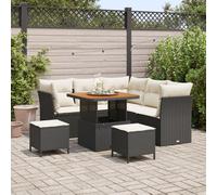 Ensemble De Canapé De Jardin 8 Pièces Avec Coussins En Poly Rotin Noir Et Acacia, Ensemble De Salle À Manger De Jardin 3 Pièces Avec Coussins En Poly Rotin Noir Et Acacia