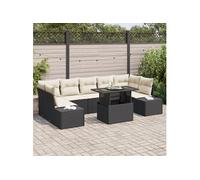 Ensemble de canapé de jardin 8 pièces avec coussins noir en poly rotin