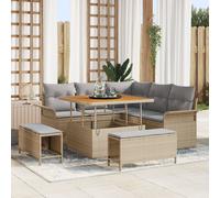 Ensemble De Canapé De Jardin 8 Pièces Avec Coussins Vidaxl Beige En Poly Rotin Acacia, Canapé De Jardin 2 Places Avec Coussins Vidaxl Beige En Poly Rotin, Ensemble De Salle À Manger De Jardin 3 Pièces