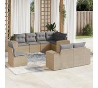 Ensemble de canapé de jardin, 8 pièces, en polyrotin beige, pieds réglables, résistant aux UV, avec coussins confortables, pour terrasse, balcon, cour, meubles de jardin