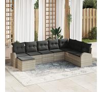 Ensemble De Canapé De Jardin 8 Pièces Vidaxl Avec Coussins Gris Clair En Rotin Poly, Canapé De Jardin 2 Places Vidaxl Avec Rangement Et Coussins Gris Clair En Rotin Poly
