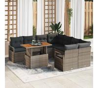 Set De 9 Pièces De Sofa De Jardin Avec Coussins Noir Poly Rattan Acacia, Sofa De Jardin 2 Places Avec Coussins Noir Poly Rattan