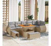 Ensemble De Canapé De Jardin 9 Pièces Avec Coussins Beige En Rotin Poly Acacia, Ensemble De Salle À Manger De Jardin 3 Pièces Avec Coussins Beige En Rotin Poly Acacia