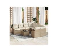 Ensemble de canapé de jardin 9 pièces avec coussins Beige Rotin Synthétique