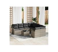 Ensemble de canapé de jardin 9 pièces avec coussins gris clair en rotin synthétique, Canapé de jardin 2 places vidaXL 3345642