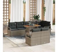 Ensemble De Canapé De Jardin 9 Pièces Avec Coussins Gris Poly Rattan Acacia, Canapé 2 Places Avec Coussins Gris Poly Rattan