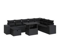Ensemble de canapé de jardin 9 pièces en polyrotin noir avec coussins - Durable et résistant aux intempéries pour terrasse, balcon ou jardin - Meubles d'extérieur modernes pour le repos et le confort