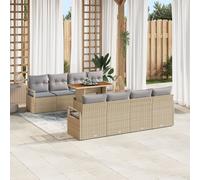 Ensemble De Canapé De Jardin 9 Pièces Vidaxl Avec Coussins Beige Poly Rattan Acacia, Canapé De Jardin 2 Places Vidaxl Avec Coussins Beige Poly Rattan
