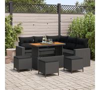 Ensemble De Canapé De Jardin 9 Pièces Vidaxl Avec Coussins Noir Poly Rotin Acacia, Ensemble De Salle À Manger De Jardin 4 Pièces Vidaxl Avec Coussins Noir Poly Rotin Acacia