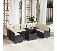 Ensemble de canapé de jardin avec coussin 10 pcs Noir Polyrotin - Coin de jardin modulaire noir avec coussin, ensemble de salon comprend deux coins, cinq sièges centraux, deux canapés