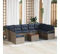 vidaXL Ensemble de canapé de Jardin avec Coussin 10 pcs Noir polyrotin, Mobilier élégant, Moderne, Durable, modulable, léger et résistant aux intempéries, canapé en rotin, Table en Acacia
