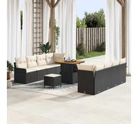 Ensemble De Sofa De Jardin 11 Pièces Avec Coussins Beige En Poly Rotin Acacia, Sofa De Jardin 2 Places Avec Coussins Beige En Poly Rotin, Ensemble De Salle À Manger De Jardin 3 Pièces Avec Coussins Be