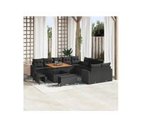 vidaXL Ensemble de canapé de jardin avec coussin 13 pcs Noir polyrotin, Canapé de jardin moderne, mobilier lounge léger, 3361664 Noir