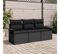 Set 3 Pièces Canapé Jardin Coussins Gris Clair Poly Rattan, Canapé Jardin 2 Places Rangement & Coussins Gris Clair Poly Rattan