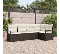 vidaXL Ensemble de canapé de jardin 5 pièces – 2 places, rangement, coussins en rattan poly brun