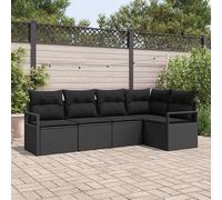 vidaXL Ensemble de canapé de jardin 5 pièces – 2 places, rangement, coussins en rattan poly brun