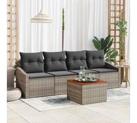 Ensemble de canapé de jardin 5 pièces avec coussins en rotin poly gris acacia