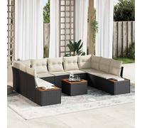 Ensemble De Jardin 6 Pièces Avec Coussins Beige Poly Rattan Acacia, Canapé De Jardin 2 Places Avec Rangement & Coussins Beige Poly Rattan