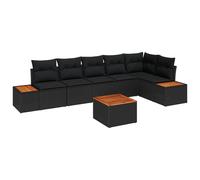 vidaXL Ensemble de canapé de Jardin 7 pièces avec Coussins Beige Poly Rattan Acacia