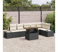 vidaXL Ensemble de canapé de jardin avec mémoire 7 pcs Beige Poly Rattan